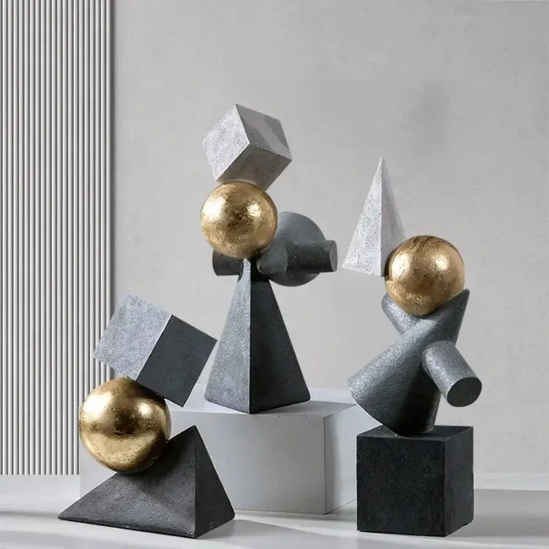Abstract gray and gold ball sculpture living room decor