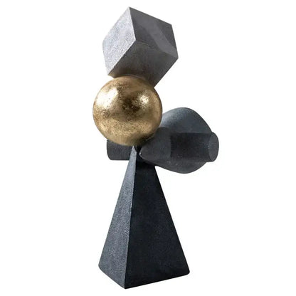 Abstract gray and gold ball sculpture living room decor