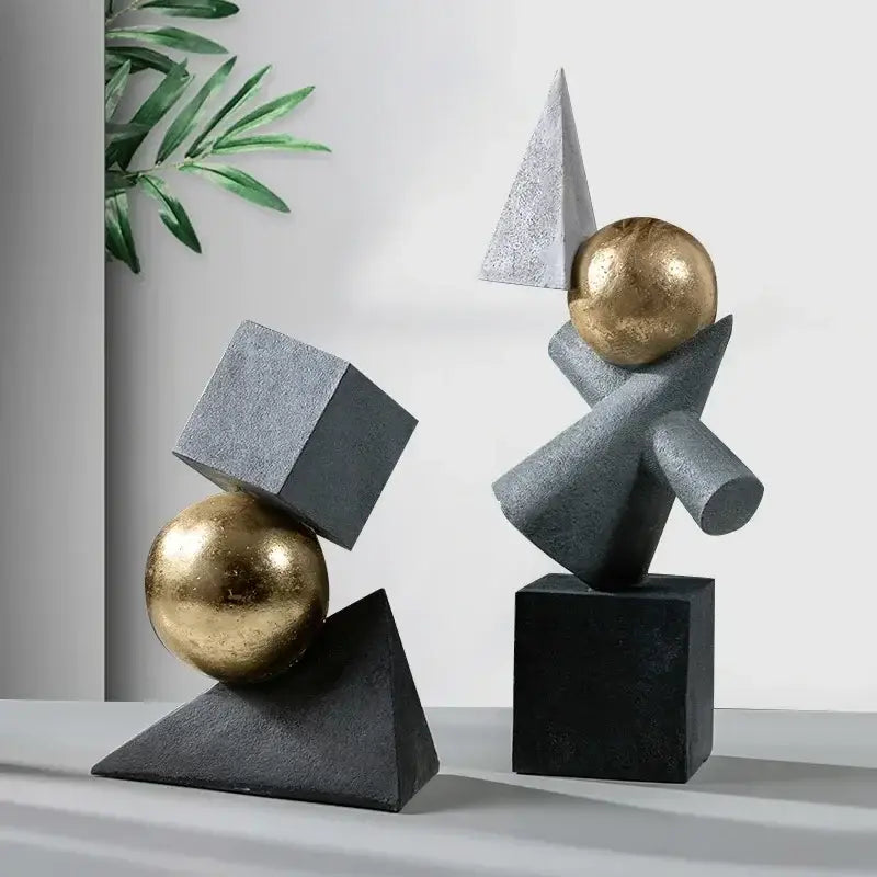 Abstract gray and gold ball sculpture living room decor