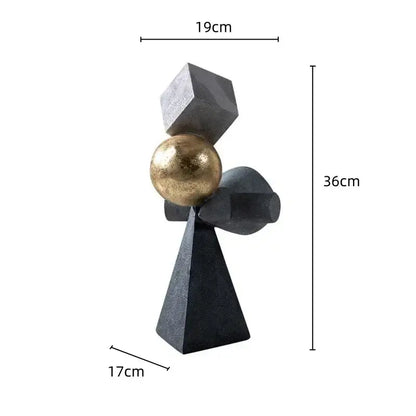 Abstract gray and gold ball sculpture living room decor