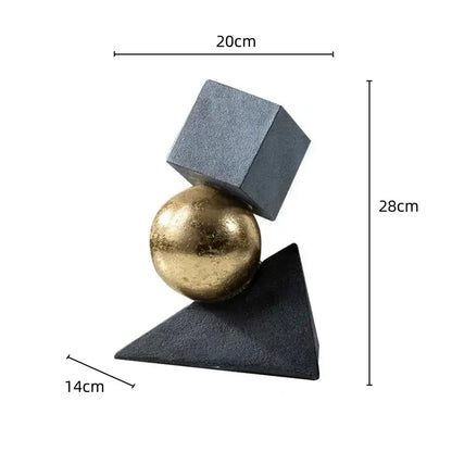 Abstract gray and gold ball sculpture living room decor