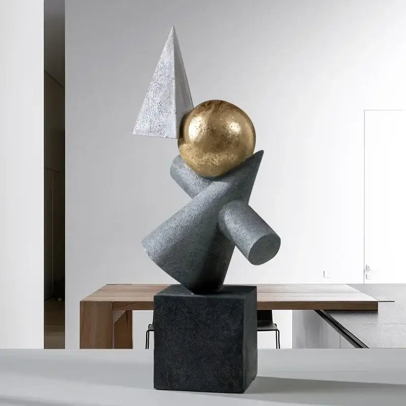 Abstract gray and gold ball sculpture living room decor