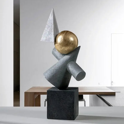 Abstract gray and gold ball sculpture living room decor