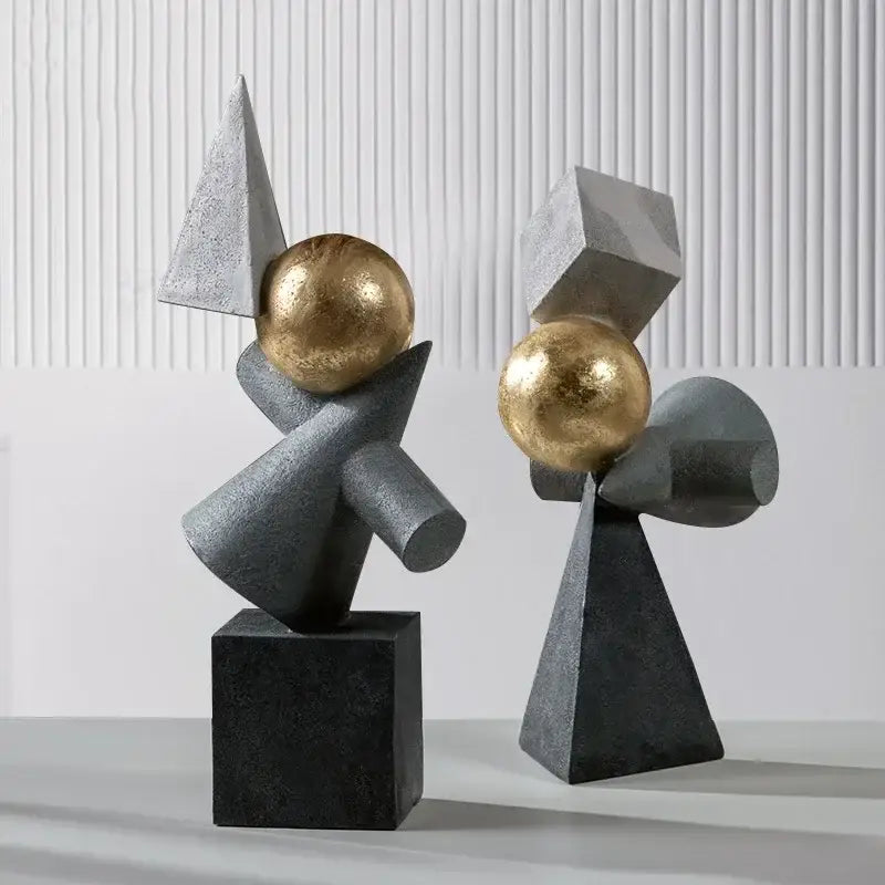 Abstract gray and gold ball sculpture living room decor