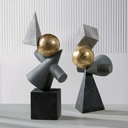 Abstract gray and gold ball sculpture living room decor
