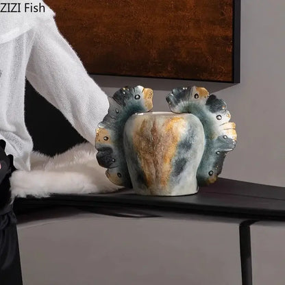 Abstract gray and orange butterfly wings vase bedroom ceramic decor