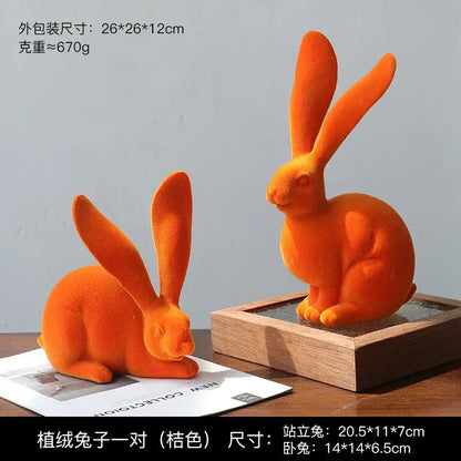 Abstract green & blue rabbit figurines living room resin decor art