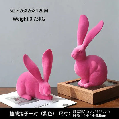 Abstract green & blue rabbit figurines living room resin decor art
