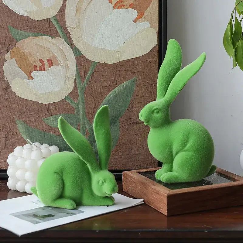 Abstract green & blue rabbit figurines living room resin decor art