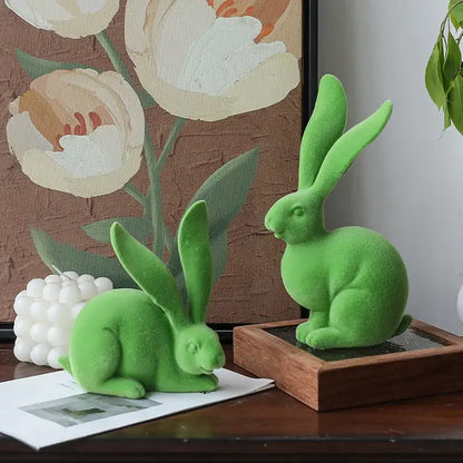 Abstract green & blue rabbit figurines living room resin decor art