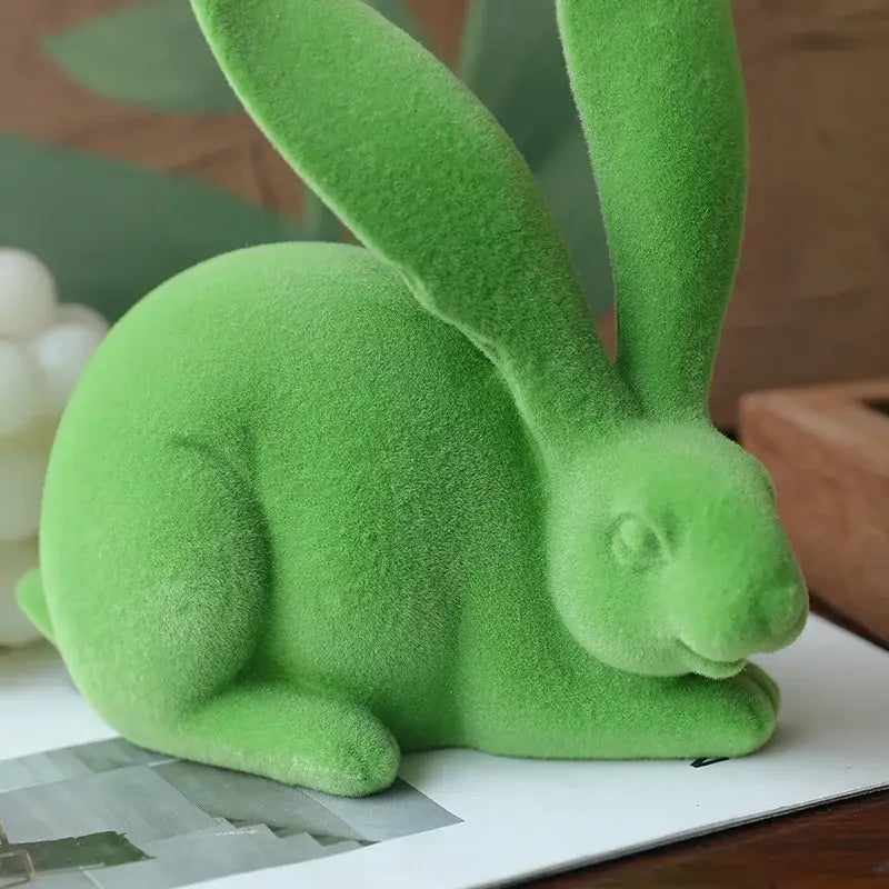 Abstract green & blue rabbit figurines living room resin decor art