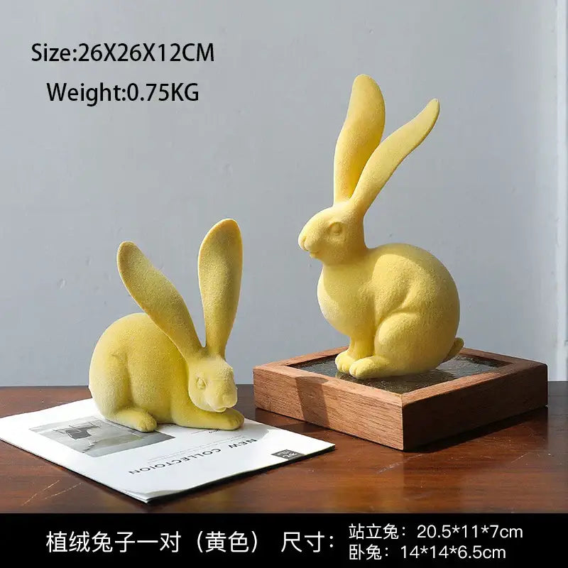 Abstract green & blue rabbit figurines living room resin decor art