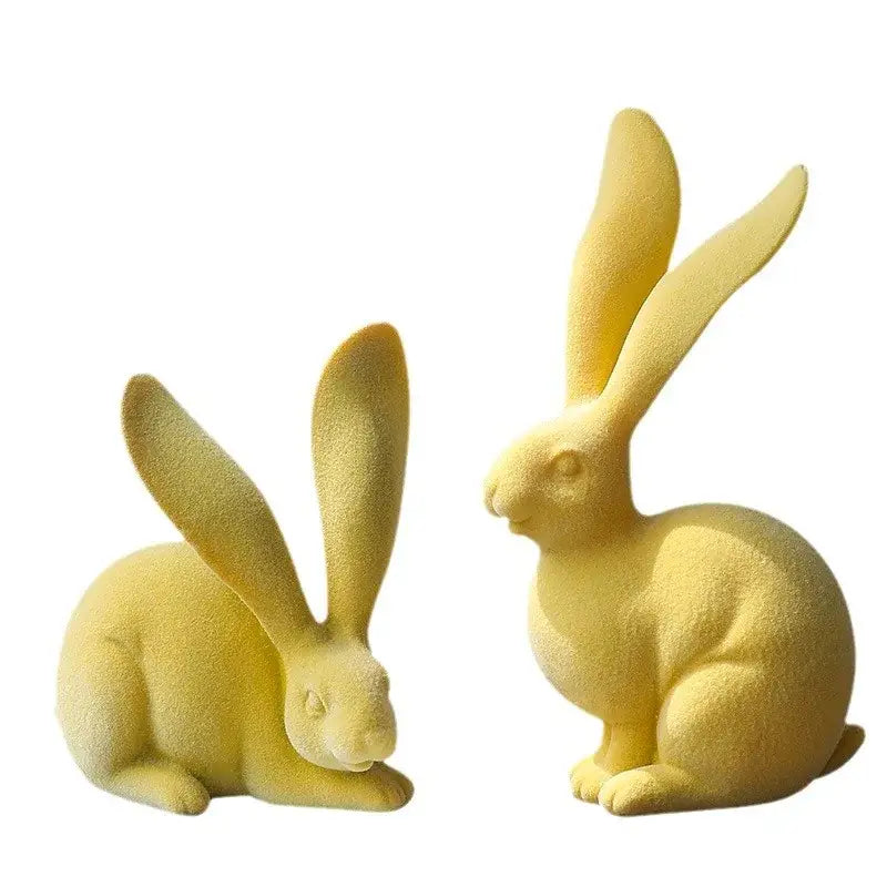 Abstract green & blue rabbit figurines living room resin decor art