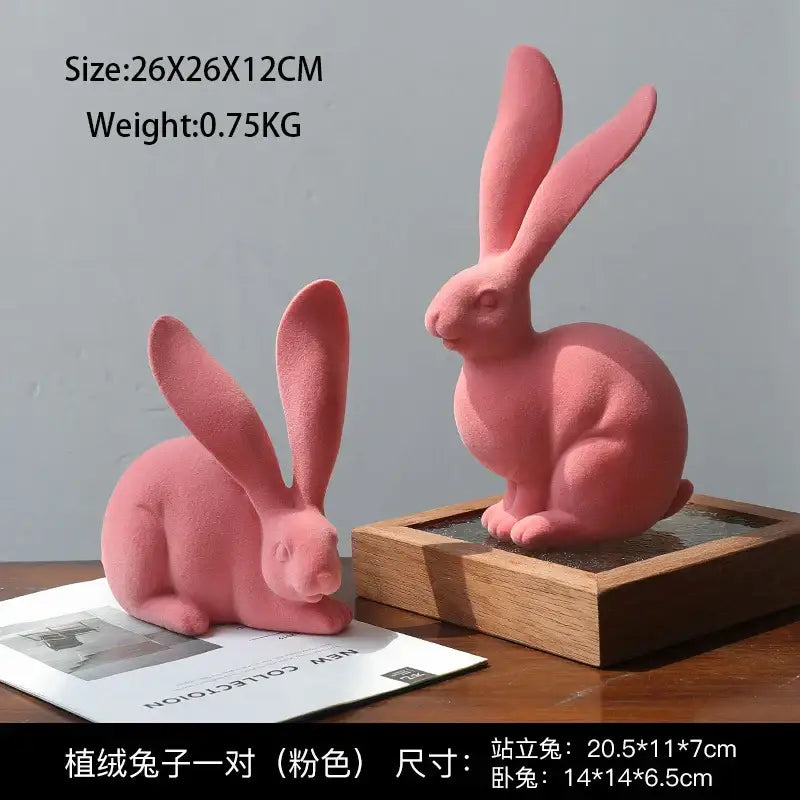 Abstract green & blue rabbit figurines living room resin decor art