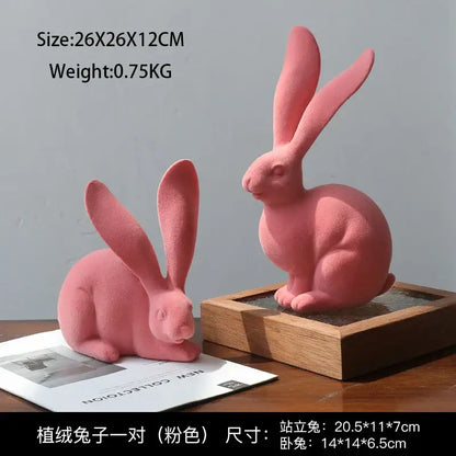 Abstract green & blue rabbit figurines living room resin decor art