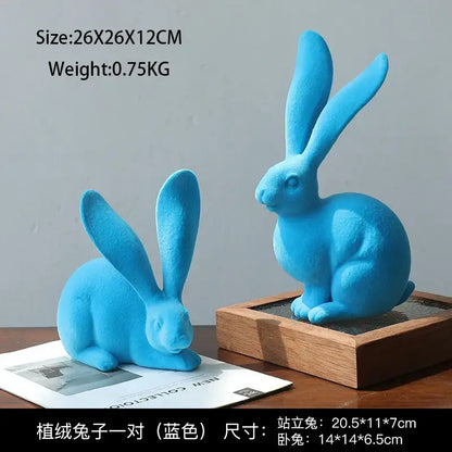 Abstract green & blue rabbit figurines living room resin decor art