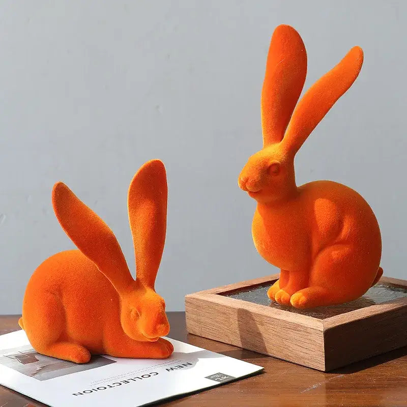 Abstract green & blue rabbit figurines living room resin decor art