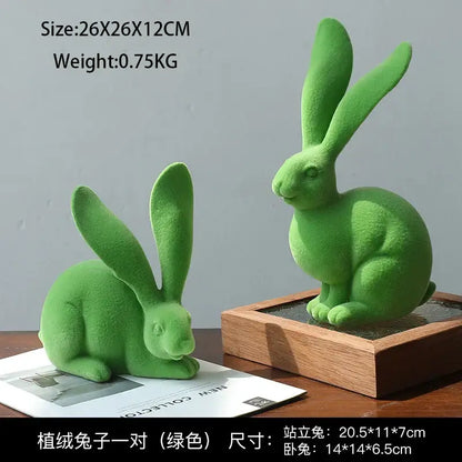 Abstract green & blue rabbit figurines living room resin decor art