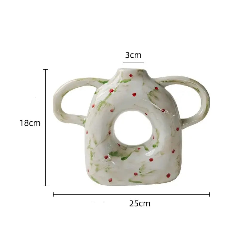 Abstract handle ceramic vase set green & red living room decor