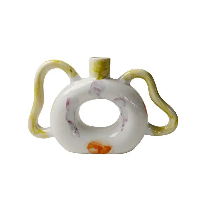 Abstract handle ceramic vase set green & red living room decor