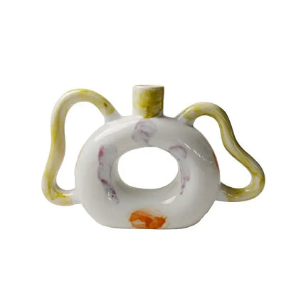 Abstract handle ceramic vase set green & red living room decor