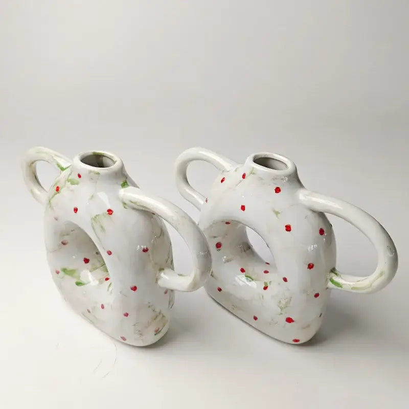 Abstract handle ceramic vase set green & red living room decor