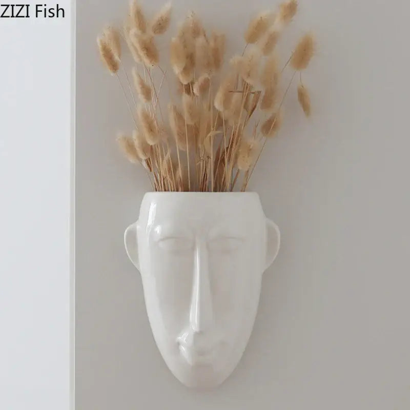 Abstract human face white ceramic vase wall decor living room