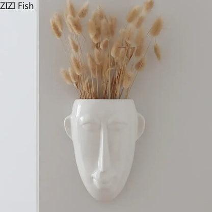 Abstract human face white ceramic vase wall decor living room
