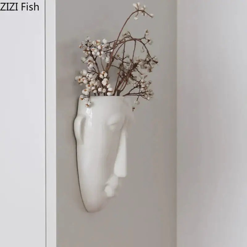 Abstract human face white ceramic vase wall decor living room