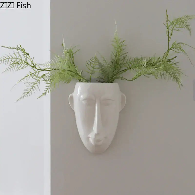 Abstract human face white ceramic vase wall decor living room