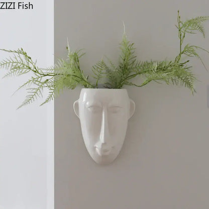 Abstract human face white ceramic vase wall decor living room