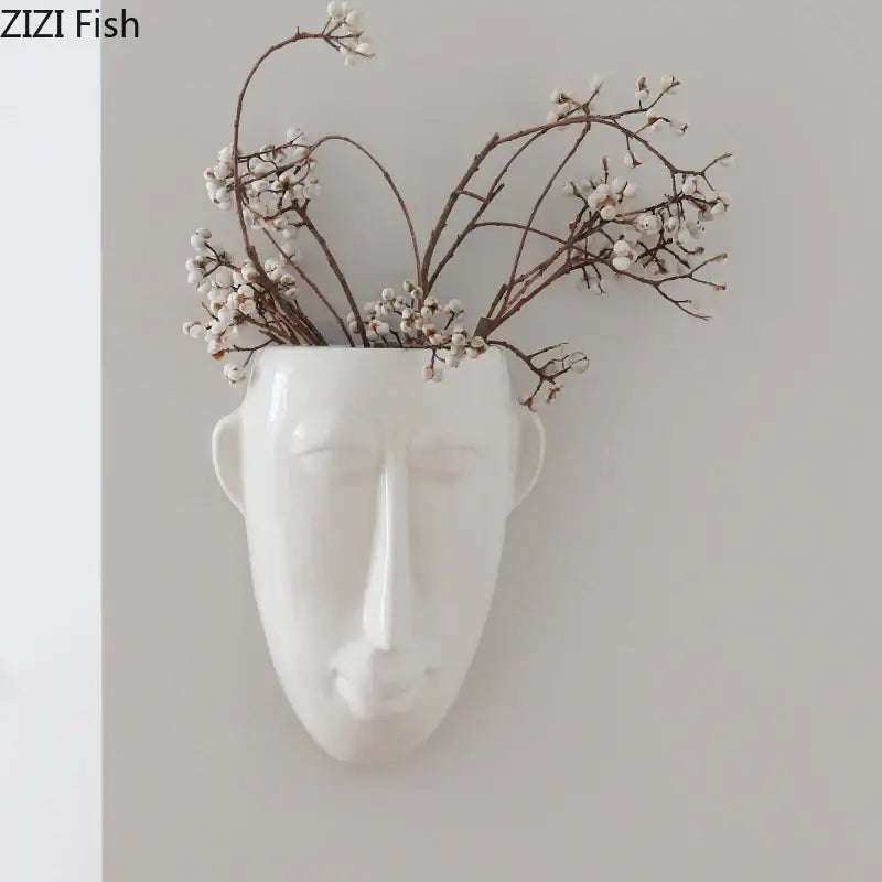 Abstract human face white ceramic vase wall decor living room