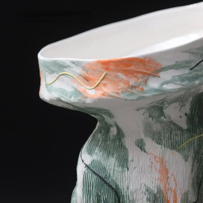 Abstract irregular pattern green & orange ceramic vases living room