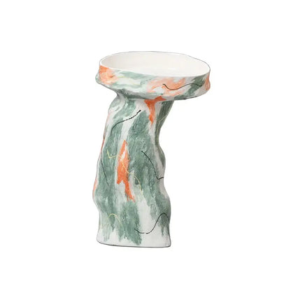 Abstract irregular pattern green & orange ceramic vases living room