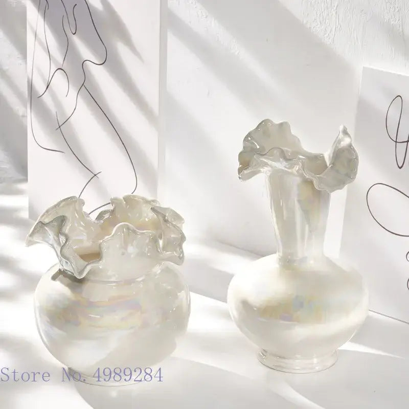 Abstract irregular white ceramic shell vase living room decor
