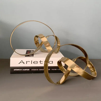 Abstract knot golden metal sculpture living room decor