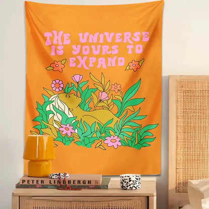 Abstract landscape flower tapestry orange bedroom wall hanging