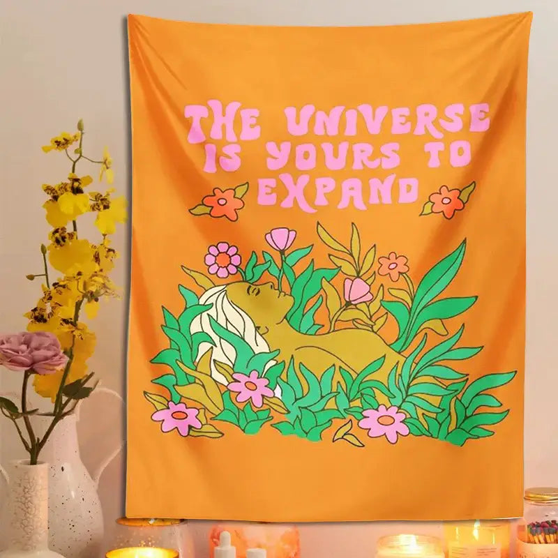 Abstract landscape flower tapestry orange bedroom wall hanging