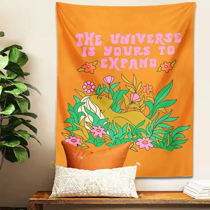 Abstract landscape flower tapestry orange bedroom wall hanging