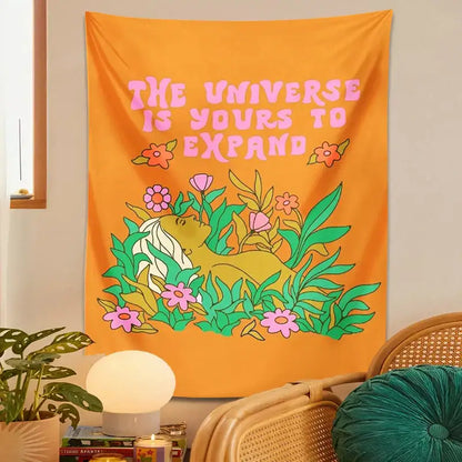 Abstract landscape flower tapestry orange bedroom wall hanging