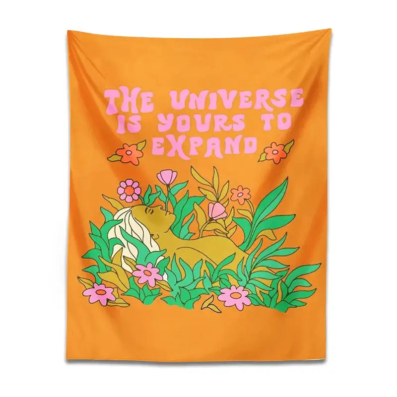 Abstract landscape flower tapestry orange bedroom wall hanging