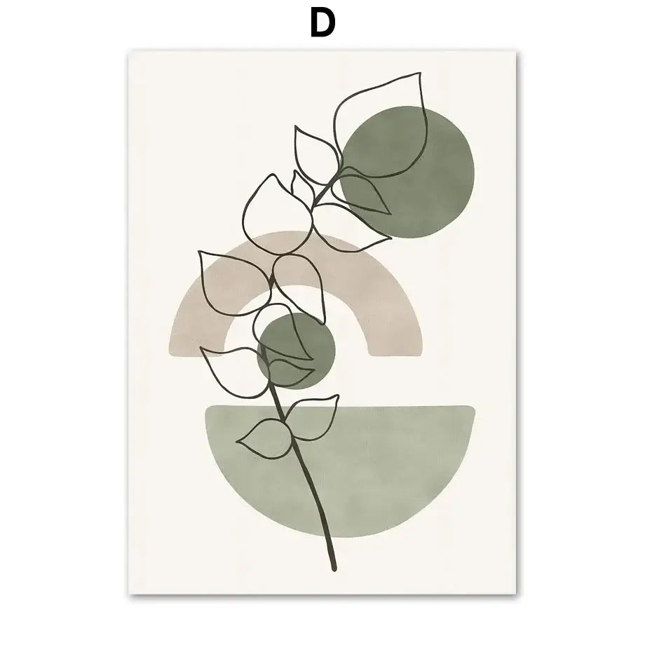 Vintage boho abstract geometric leaf canvas wall art living room