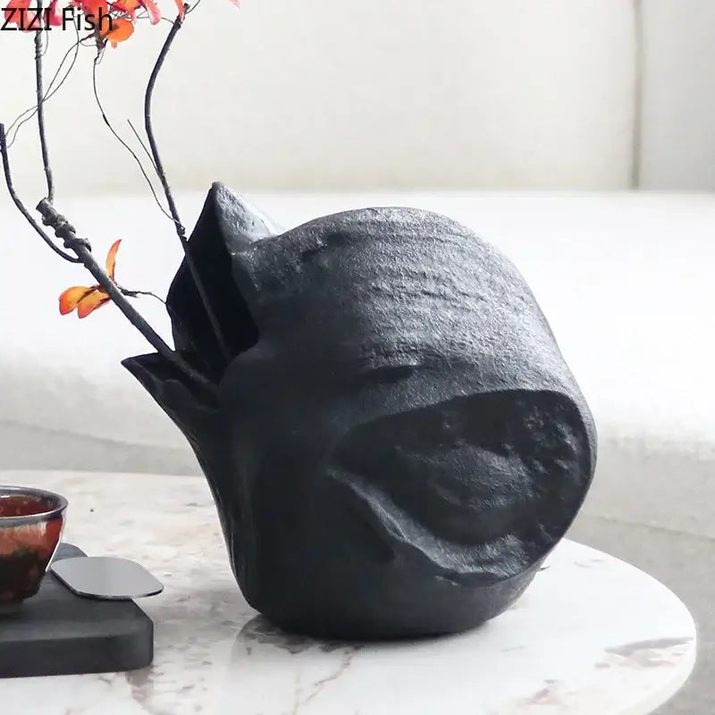 Abstract matte black vase artwork living room ceramic decor