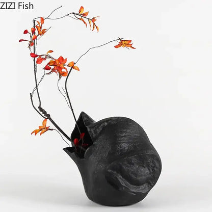 Abstract matte black vase artwork living room ceramic decor