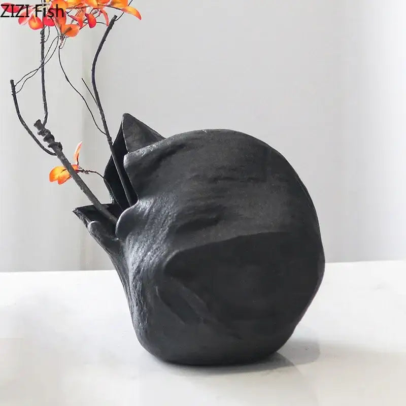 Abstract matte black vase artwork living room ceramic decor