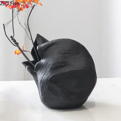 Abstract matte black vase artwork living room ceramic decor