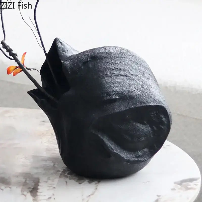 Abstract matte black vase artwork living room ceramic decor