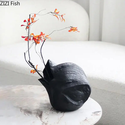 Abstract matte black vase artwork living room ceramic decor