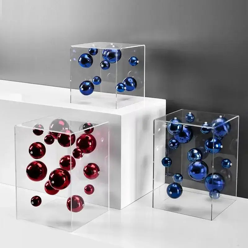 Abstract metal ball artworks red & blue living room decor cube