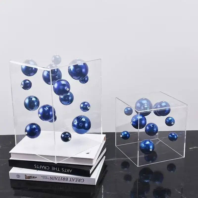 Abstract metal ball artworks red & blue living room decor cube